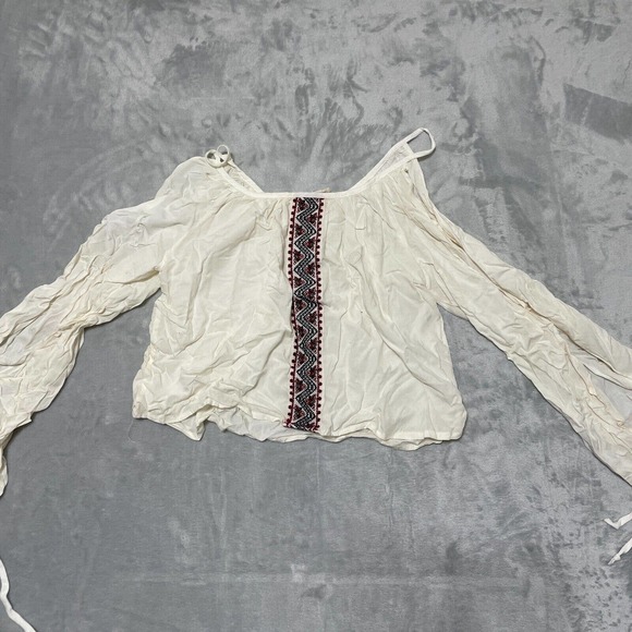 LA Hearts Spaghetti Strap Cropped Long Sleeve Tee Shirt Small White Bohemian - Picture 1 of 6